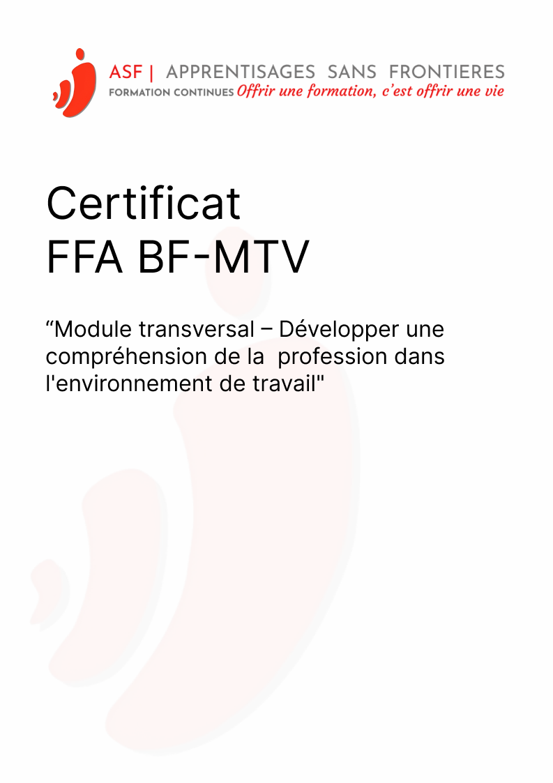 Certificat FFA BF MTV